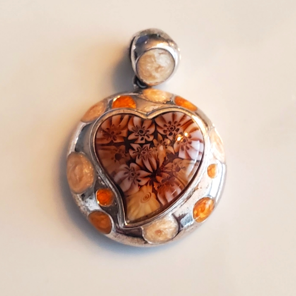 Alan K Millefiore Heart Pendant in Brown